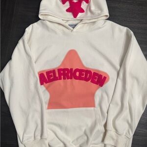 White Hoodie with Pink and Orange Star Design
